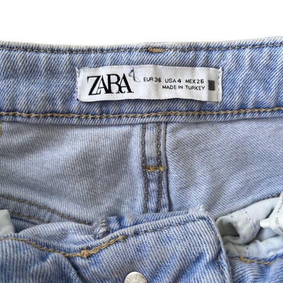 Zara Women’s High Rise Split Flare Jeans Sz 4 Light Wash Distressed Raw Hem Y2K - Picture 2 of 14